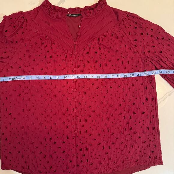Pretty Garden Hollow Out Eyelet Lace Red Maroon Burgundy Top - Picture 3 of 4